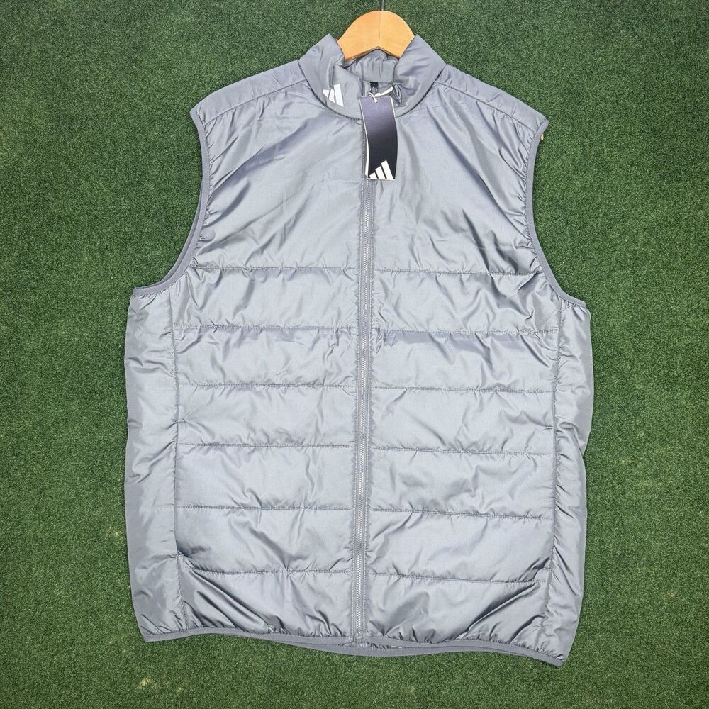 Sz M Adidas Puffer Vest Golf Grey Five HD1174 Full Zip A572 Men's